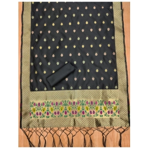 Generic Women's Banarasi Silk Printed Unstitched Salwar Suit Material With Dupatta (Black, 3Mtrs)