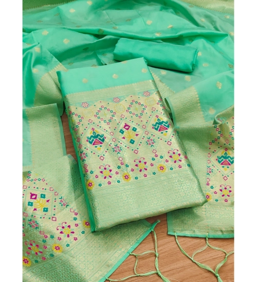 Women's Banarasi Silk Printed Unstitched Salwar Suit Material With Dupatta (Sea Green, 3Mtrs)