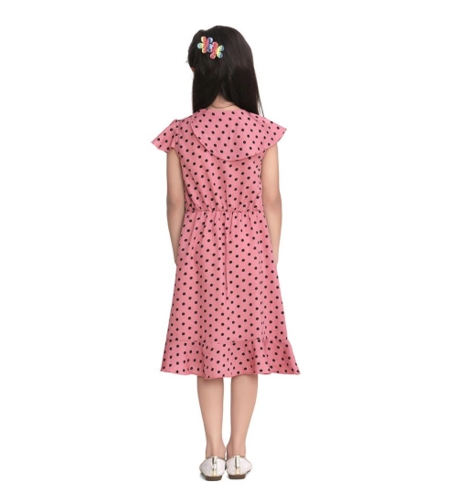Girl's Polyester Crepe Printed Flutter V-Neck Dress (Pink)