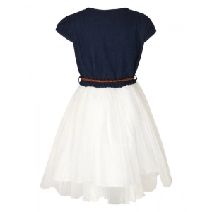 Generic Girl's Denim Embroidery Short Sleeve Round Neck Dress (White)