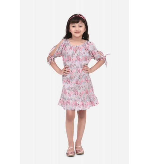 Girl's Cotton Floral Printed Sleeveless Round Neck Dress (Pink)