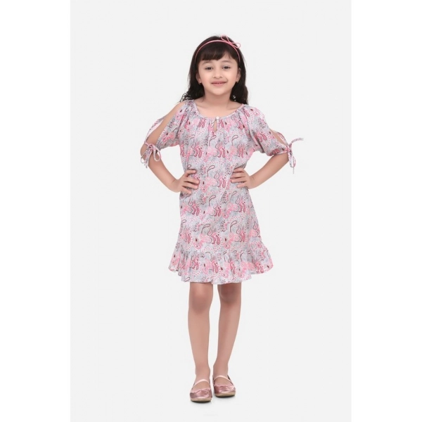 Dropship Girl's Cotton Floral Printed Sleeveless Round Neck Dress (Pink)