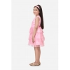 Dropship Girl's Net Embellished Sleeveless Round Neck Dress (Pink)