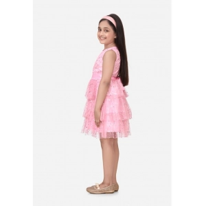 Generic Girl's Net Embellished Sleeveless Round Neck Dress (Pink)