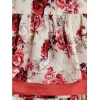 Dropship Girl's Polyester Crepe Printed Short Sleeve Cold Shoulder Neck Dress (Cream-Red)