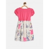 Dropship Girl's Cotton Printed Short Sleeve Round Neck Dress (Pink-White)