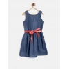 Dropship Girl's Denim Solid Sleeveless Round Neck Dress (Blue)