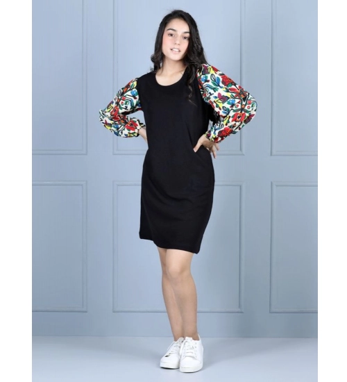 Girl's Polyester Printed Long Sleeve Round Neck Dress (Multicolor)