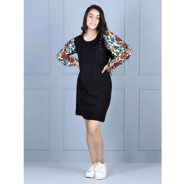 Dropship Girl's Polyester Printed Long Sleeve Round Neck Dress (Multicolor)