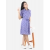Dropship Girl's Polyester Printed Short Sleeve Shirt collar Dress (Lavender)
