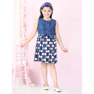 Generic Girl's Denim  Rayon Printed Sleeveless Round Neck Dress (Blue)