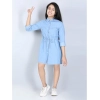 Dropship Girl's Denim Solid Long Sleeve Shirt collar Dress (Blue)