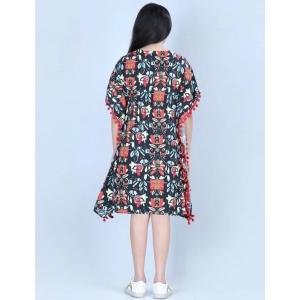 Generic Girl's Polyester Moss Printed Kaftan Sleeve Round Neck Dress (Multicolor)