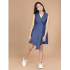 Dropship Girl's Denim Solid Sleeveless Shirt collar Dress (Blue)