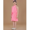 Dropship Girl's Polyester Crepe Printed Sleeveless Round Neck Dress (Pink)