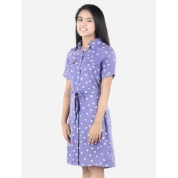 Girl's Polyester Printed Short Sleeve Shirt collar Dress (Lavender)