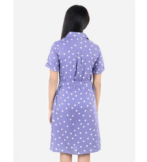 Girl's Polyester Printed Short Sleeve Shirt collar Dress (Lavender)