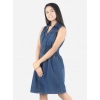 Dropship Girl's Denim Solid Sleeveless Shirt collar Dress (Blue)