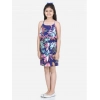 Dropship Girl's Rayon Printed Sleeveless Round Neck Dress (Blue)