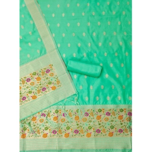 Generic Women's Banarasi Silk Printed Unstitched Salwar Suit Material With Dupatta (Sea Green, 3Mtrs)