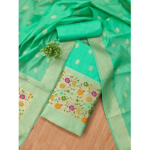 Generic Women's Banarasi Silk Printed Unstitched Salwar Suit Material With Dupatta (Sea Green, 3Mtrs)