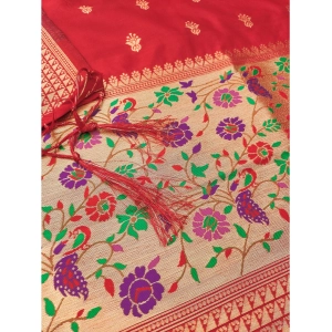 Generic Women's Banarasi Silk Printed Unstitched Salwar Suit Material With Dupatta (Red, 3Mtrs)