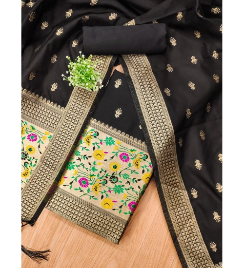 Women's Banarasi Silk Printed Unstitched Salwar Suit Material With Dupatta (Black, 3Mtrs) Women's Banarasi Silk Printed Unstitched Salwar Suit Material With Dupatta (Black, 3Mtrs)