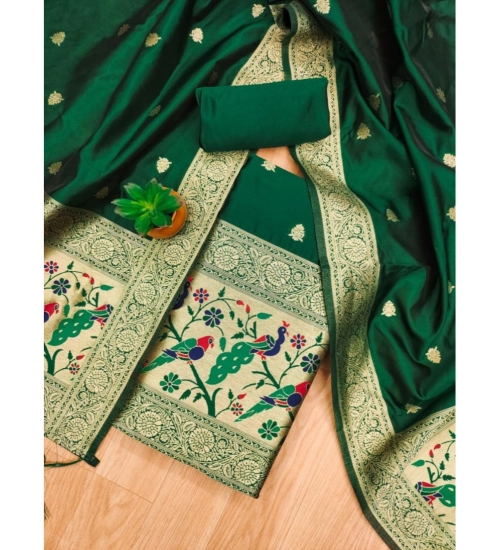Women's Banarasi Silk Printed Unstitched Salwar Suit Material With Dupatta (Bottle Green, 3Mtrs) Women's Banarasi Silk Printed Unstitched Salwar Suit Material With Dupatta (Bottle Green, 3Mtrs)