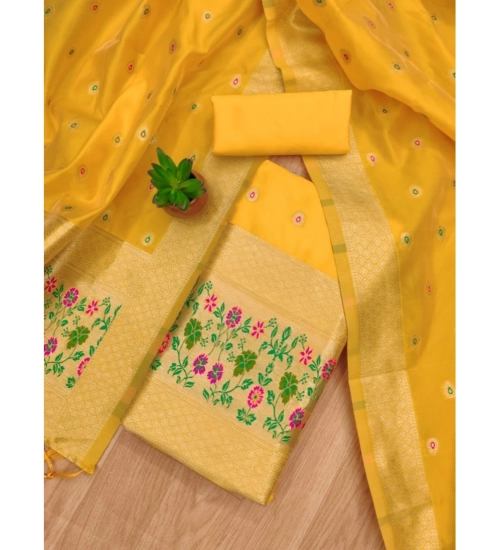 Women's Banarasi Silk Printed Unstitched Salwar Suit Material With Dupatta (Yellow, 3Mtrs) Women's Banarasi Silk Printed Unstitched Salwar Suit Material With Dupatta (Yellow, 3Mtrs)