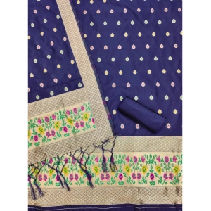 Generic Women's Banarasi Silk Printed Unstitched Salwar Suit Material With Dupatta (Navy Blue, 3Mtrs)