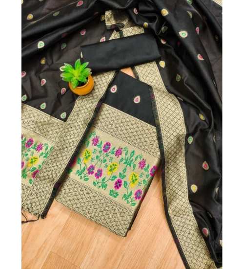 Women's Banarasi Silk Printed Unstitched Salwar Suit Material With Dupatta (Black, 3Mtrs) Women's Banarasi Silk Printed Unstitched Salwar Suit Material With Dupatta (Black, 3Mtrs)