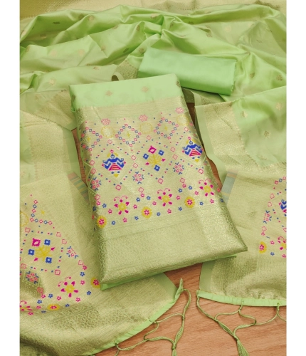 Women's Banarasi Silk Printed Unstitched Salwar Suit Material With Dupatta (Pista, 3Mtrs)