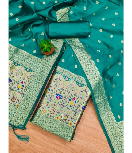 Women's Banarasi Silk Printed Unstitched Salwar Suit Material With Dupatta (Rama, 3Mtrs)
