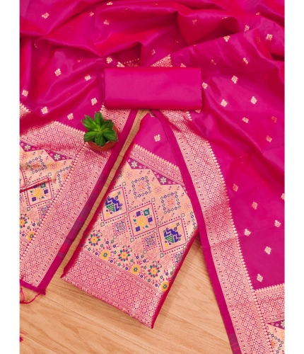 Women's Banarasi Silk Printed Unstitched Salwar Suit Material With Dupatta (Pink, 3Mtrs)