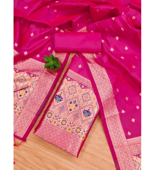 Women's Banarasi Silk Printed Unstitched Salwar Suit Material With Dupatta (Pink, 3Mtrs)