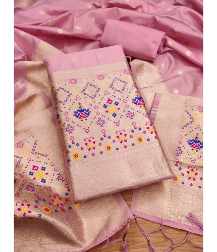 Women's Banarasi Silk Printed Unstitched Salwar Suit Material With Dupatta (Light Pink, 3Mtrs)