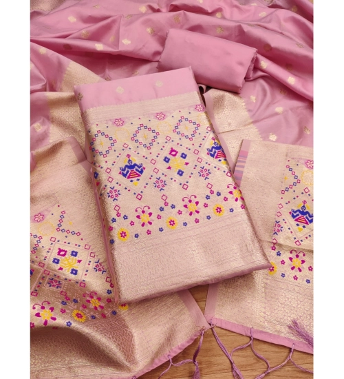 Women's Banarasi Silk Printed Unstitched Salwar Suit Material With Dupatta (Light Pink, 3Mtrs)