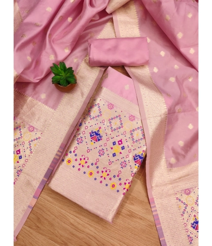 Women's Banarasi Silk Printed Unstitched Salwar Suit Material With Dupatta (Light Pink, 3Mtrs)