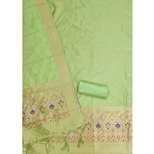 Generic Women's Banarasi Silk Printed Unstitched Salwar Suit Material With Dupatta (Pista, 3Mtrs)