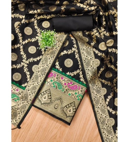 Women's Banarasi Silk Printed Unstitched Salwar Suit Material With Dupatta (Black, 3Mtrs) Women's Banarasi Silk Printed Unstitched Salwar Suit Material With Dupatta (Black, 3Mtrs)