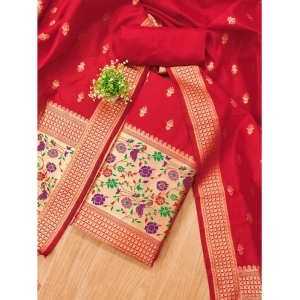 Generic Women's Banarasi Silk Printed Unstitched Salwar Suit Material With Dupatta (Red, 3Mtrs)