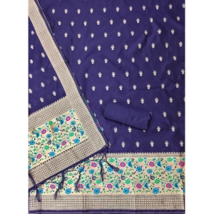 Generic Women's Banarasi Silk Printed Unstitched Salwar Suit Material With Dupatta (Navy Blue, 3Mtrs)