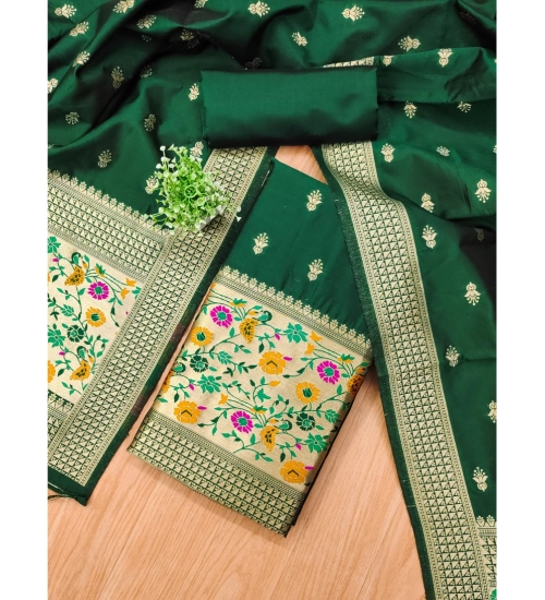 Women's Banarasi Silk Printed Unstitched Salwar Suit Material With Dupatta (Bottle Green, 3Mtrs) Women's Banarasi Silk Printed Unstitched Salwar Suit Material With Dupatta (Bottle Green, 3Mtrs)
