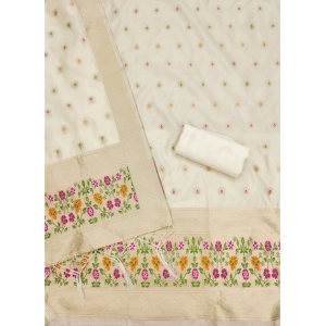 Generic Women's Banarasi Silk Printed Unstitched Salwar Suit Material With Dupatta (White, 3Mtrs)