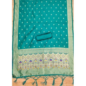 Generic Women's Banarasi Silk Printed Unstitched Salwar Suit Material With Dupatta (Rama, 3Mtrs)