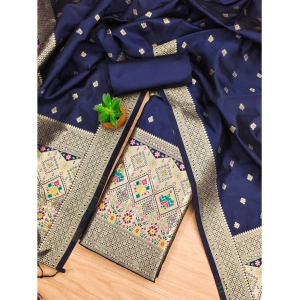 Generic Women's Banarasi Silk Printed Unstitched Salwar Suit Material With Dupatta (Navy Blue, 3Mtrs)