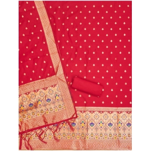 Generic Women's Banarasi Silk Printed Unstitched Salwar Suit Material With Dupatta (Red, 3Mtrs)