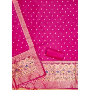 Generic Women's Banarasi Silk Printed Unstitched Salwar Suit Material With Dupatta (Pink, 3Mtrs)