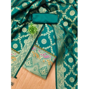 Generic Women's Banarasi Silk Printed Unstitched Salwar Suit Material With Dupatta (Rama, 3Mtrs)