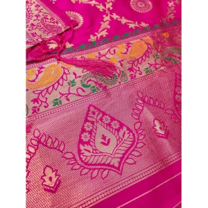Generic Women's Banarasi Silk Printed Unstitched Salwar Suit Material With Dupatta (Pink, 3Mtrs)